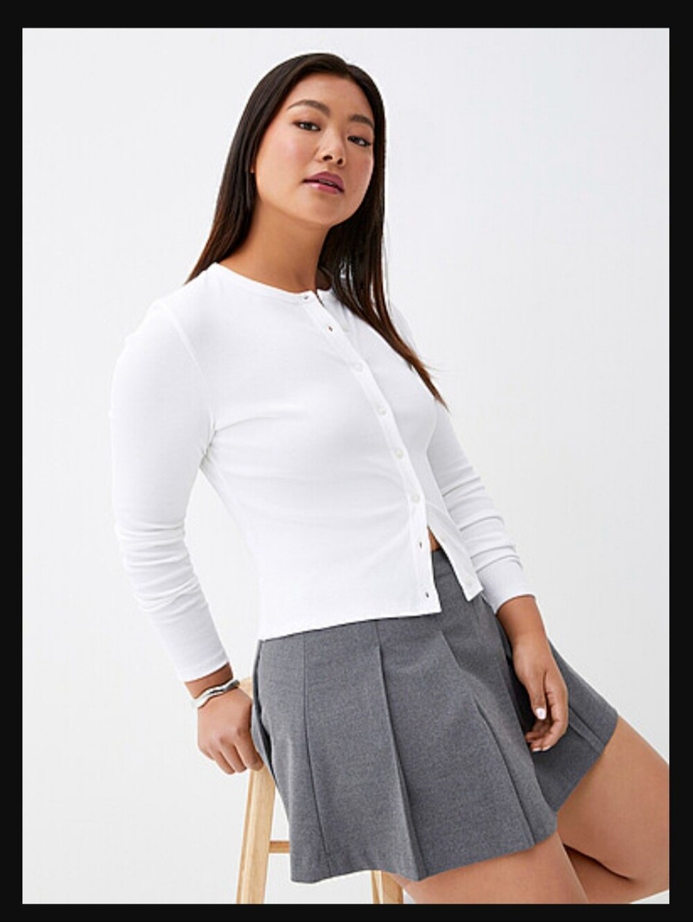 twik Cotton White Ribbed Long-Sleeve Cardigan Top